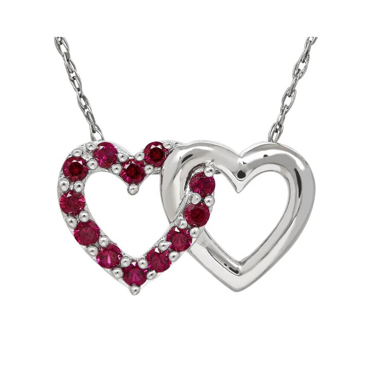 Lab-created Ruby Double-heart Pendant Necklace