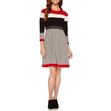 Jessica Howard 3/4 Sleeve Colorblock Sweater Dress