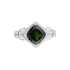 Womens Green Chrome Diopside Sterling Silver Halo Ring