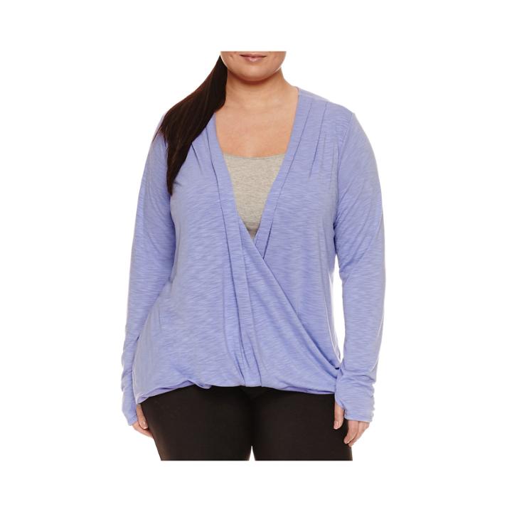 Xersion Long Sleeve Draped Neck T-shirt-womens Plus