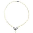 Freshwater Pearl Butterfly Necklace In Sterling Silver