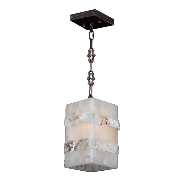 Pompeii Collection 1 Light Flemish Mini Brass Finish And Natural Quartz Rectangle Pendant
