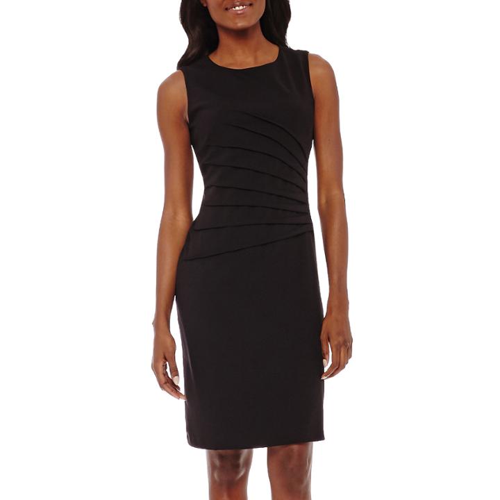 Black Label By Evan-picone Sleeveless Starburst Side-ruched Sheath Dress