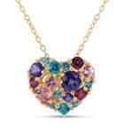 18k Gold Over Silver Multi Color Topaz Heart Cluster Pendant Necklace Featuring Swarovski Genuine Gemstones