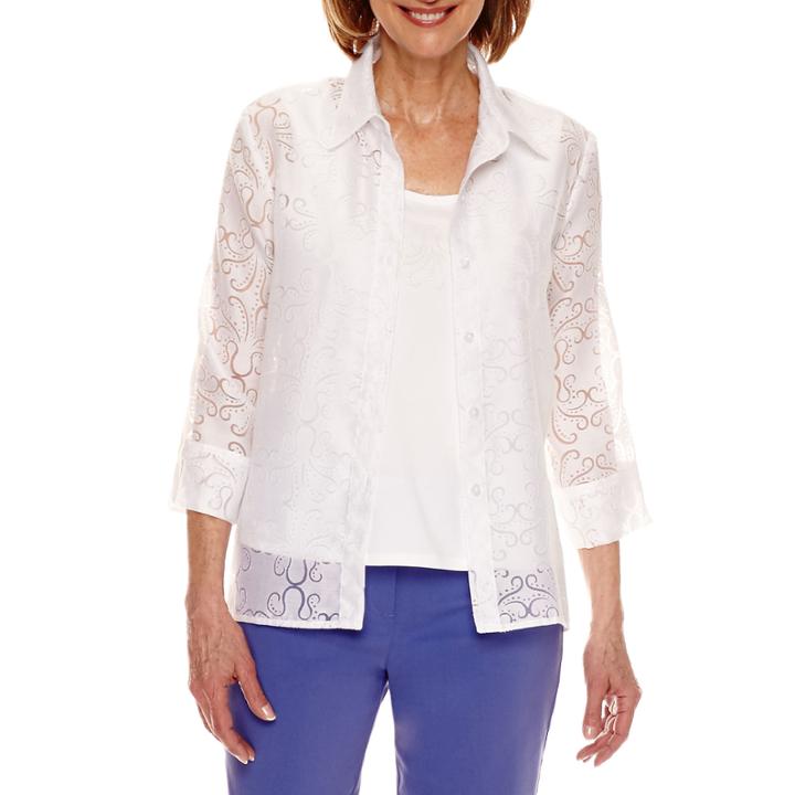 Alfred Dunner Reel It In 3/4 Sleeve Layered Top Petites
