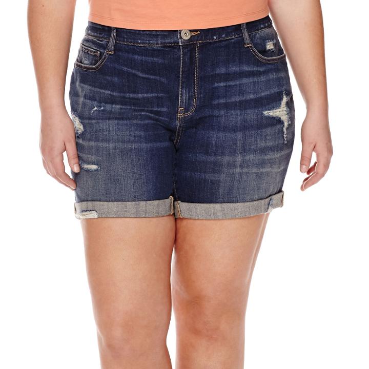 Arizona Destructed Boyfriend Shorts - Juniors Plus
