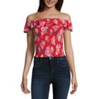 Arizona Off The Shoulder Ruffle Smocked Top- Juniors