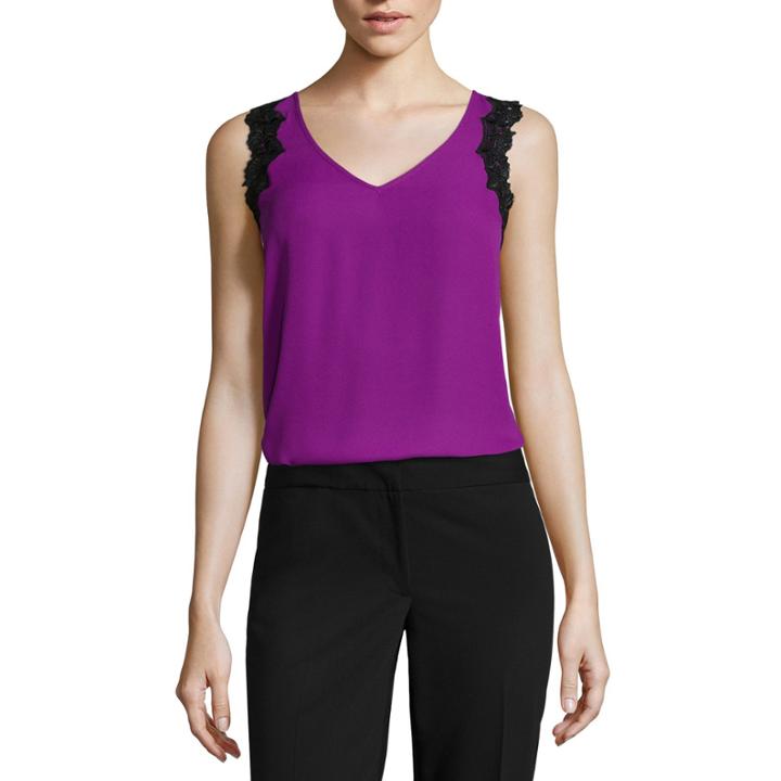 Worthington Sleeveless Lace Trim Top - Tall