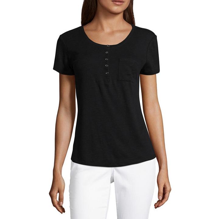 Liz Claiborne Short Sleeve Henley Neck T-shirt