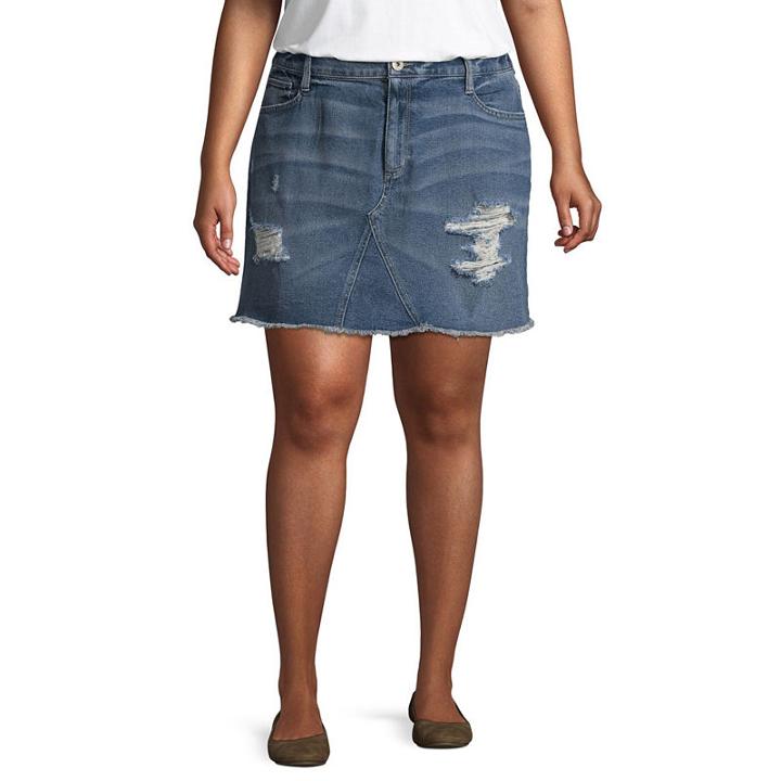 Arizona Destructed Denim Skirt-juniors Plus