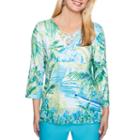 Alfred Dunner Turqs And Caicos 3/4 Sleeve V Neck T-shirt-womens