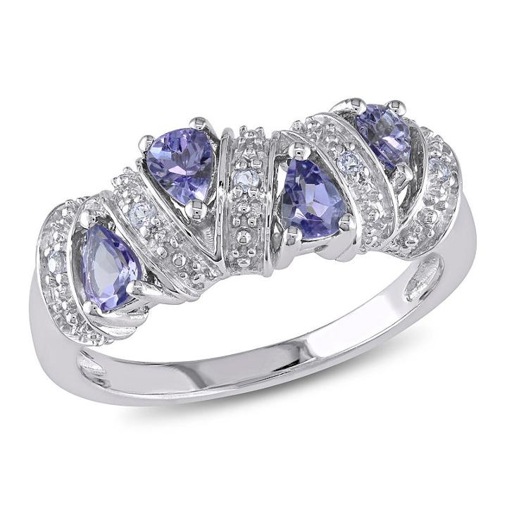 Womens Genuine Tanzanite Purple Sterling Silver Cocktail Ring