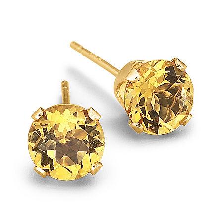 Genuine Citrine Round Stud Earrings
