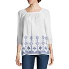 St. John's Bay Embroidered 3/4 Sleeve Blouse