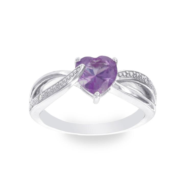 Womens Diamond Accent Purple Amethyst Sterling Silver Cocktail Ring