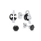 Steeltime 2 Pair Black Cubic Zirconia Stainless Steel Earring Sets