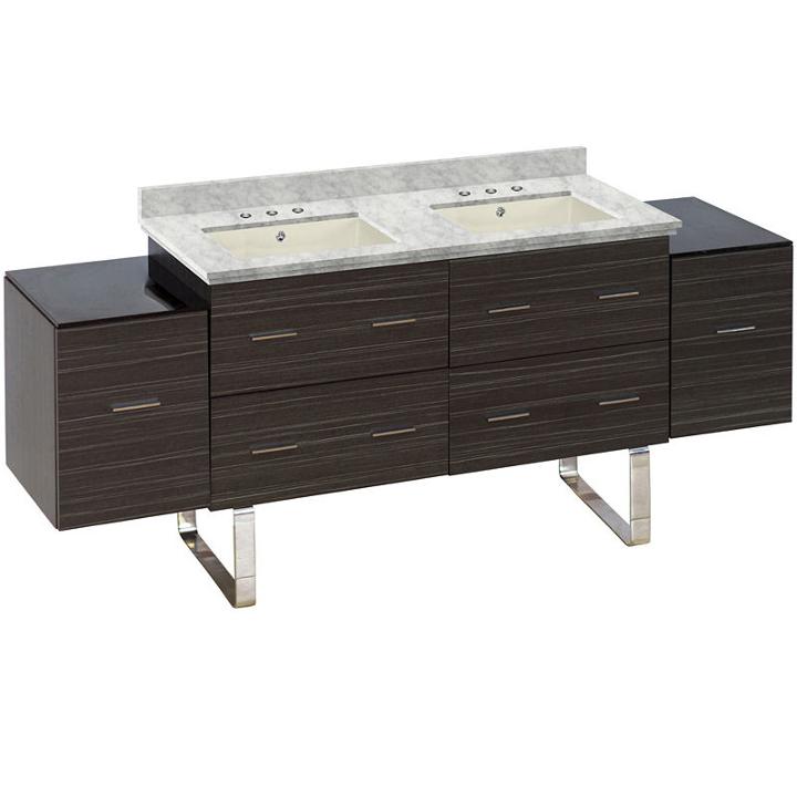 76-in. W Floor Mount Dawn Grey Vanity Set For 3h8-in. Drilling Bianca Carara Top Biscuit Um Sink