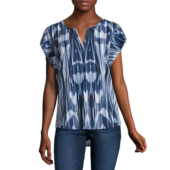 Liz Claiborne Sleeveless Split Crew Neck T-shirt-womens