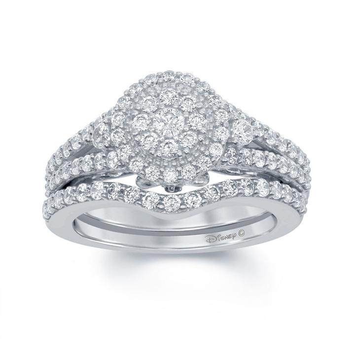 Enchanted Disney Fine Jewelry 1 C.t.t.w. Diamond & Blue Lab Created Sapphire 14k White Gold Cinderella Bridal Set