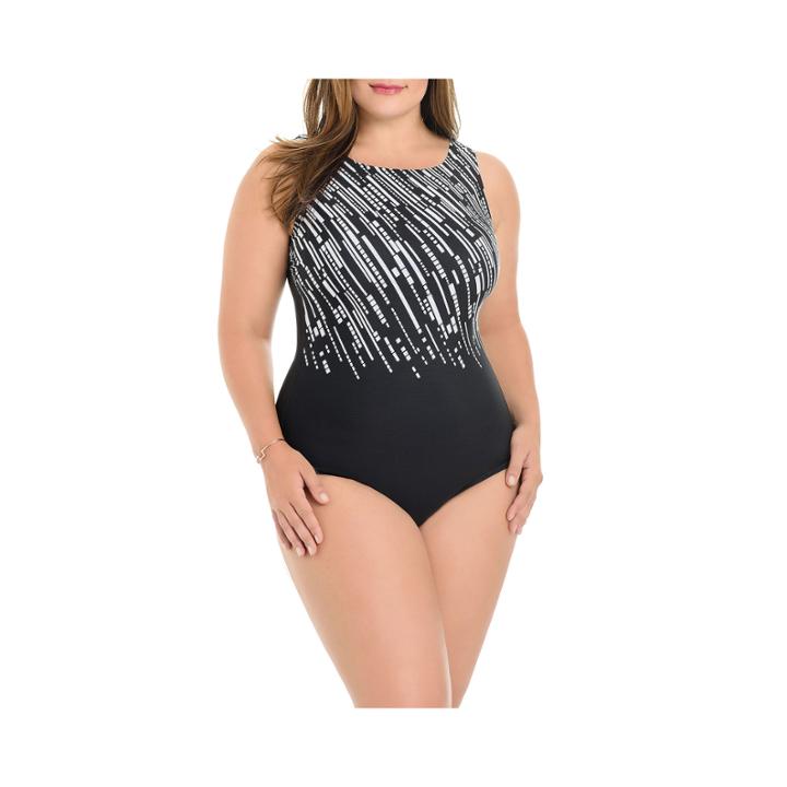 Le Cove Geo Linear One Piece Swimsuit Plus