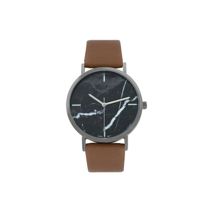 Geneva Platinum Marble Dial Womens Brown Strap Watch-10036