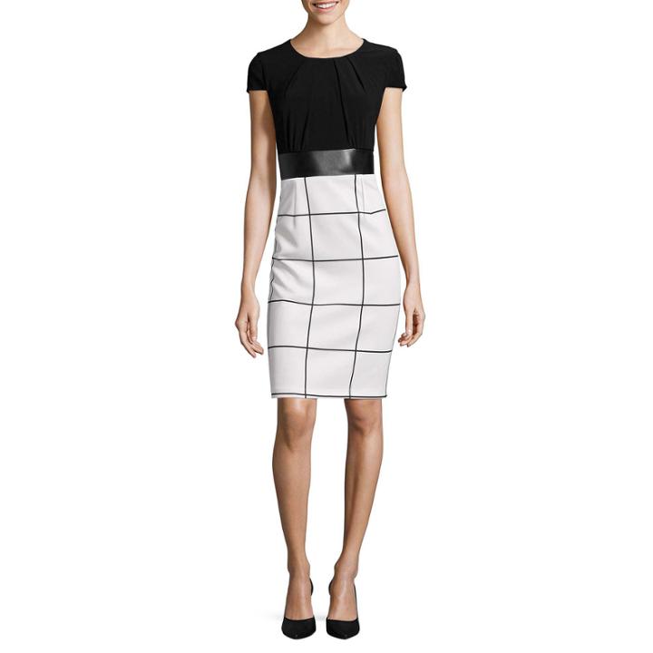 Tiana B. Cap-sleeve Windowpane Sheath Dress