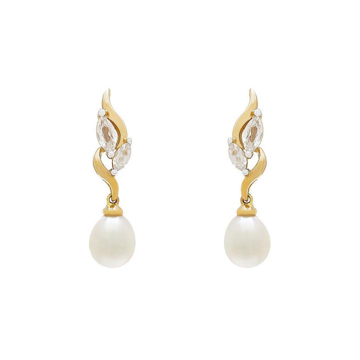 Genuine White Cultured Freshwater Pearls 10k Gold Drop Earrings