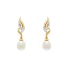 Genuine White Cultured Freshwater Pearls 10k Gold Drop Earrings