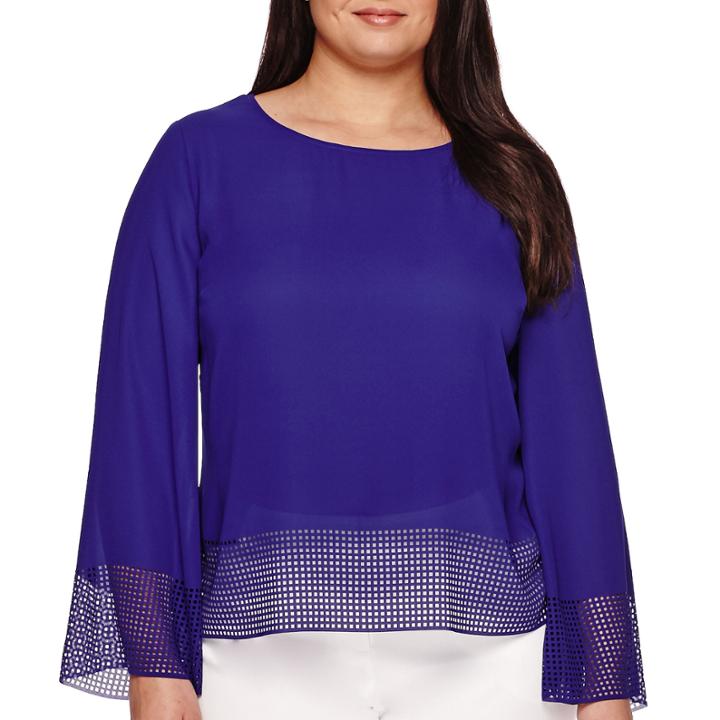 Worthington 3/4-sleeve Laser-cut Trim Blouse - Plus