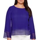 Worthington 3/4-sleeve Laser-cut Trim Blouse - Plus