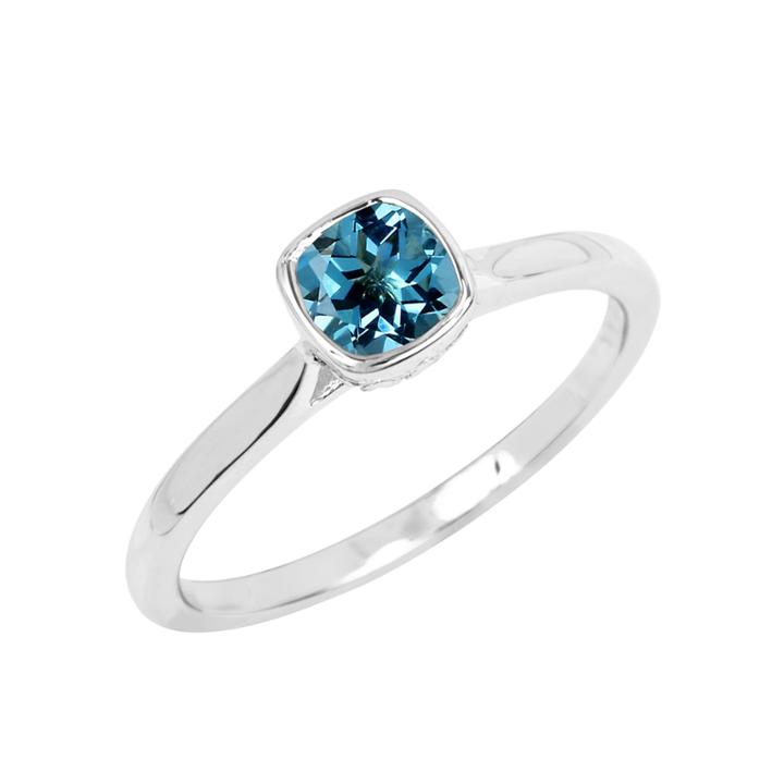 Genuine Blue Topaz Sterling Silver Checkerboard Cushion Ring
