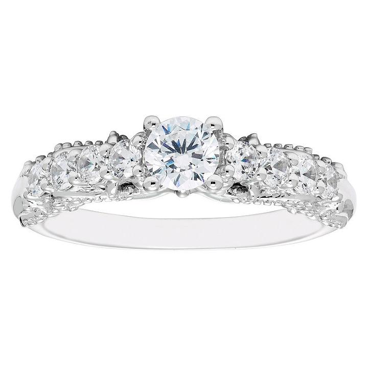 Enchanted Disney Fine Jewelry Womens 3/4 Ct. T.w. Genuine Round White Diamond 14k Gold Engagement Ring