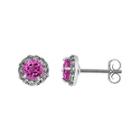 Faceted Lab-created Pink Sapphire & White Topaz Sterling Silver Stud Earrings