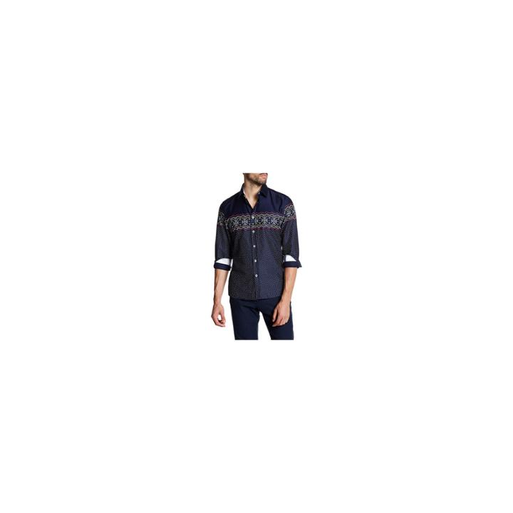 Tr Premium Navy Pattern Band With Polka Dot Contrast Slim Fit Dress Shirts