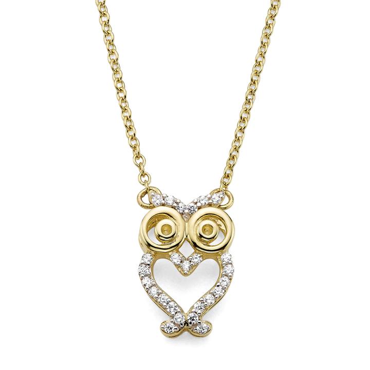 1/10 Ct. T.w. Diamond 10k Yellow Gold Owl Pendant Necklace