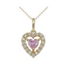 Petite Lux Womens Pink Cubic Zirconia 10k Gold Pendant Necklace