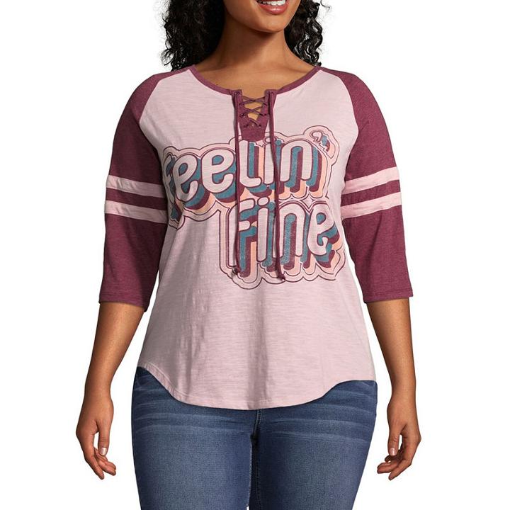Feelin Fine Lace Up Baseball Tee - Juniors Plu