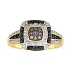1/10 Ct. T.w. White, Champagne And Color-enhanced Black Diamond Ring