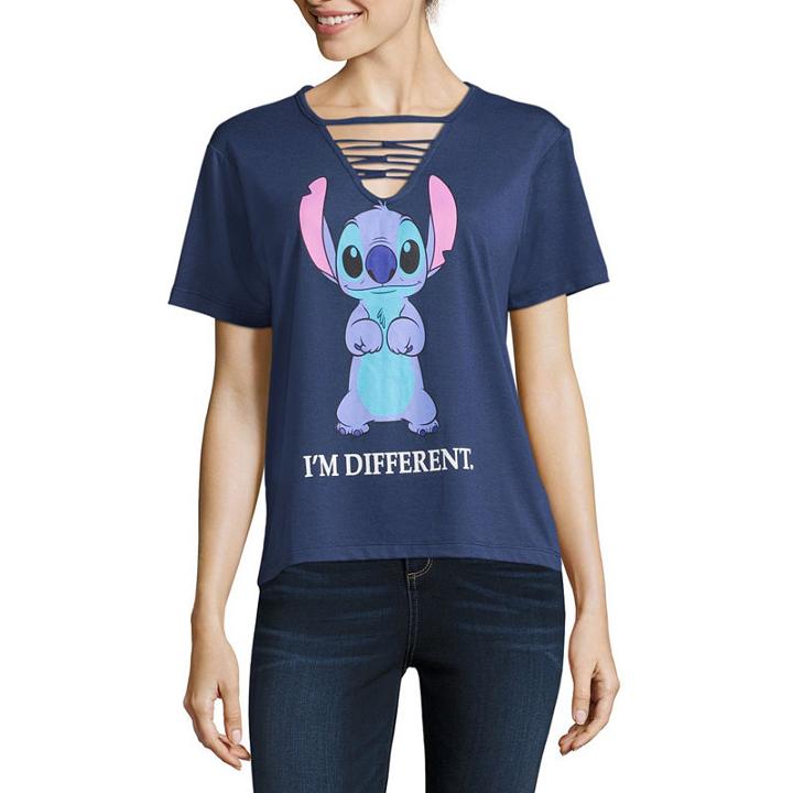 Short Sleeve Crew Neck Lilo & Stitch Graphic T-shirt-juniors