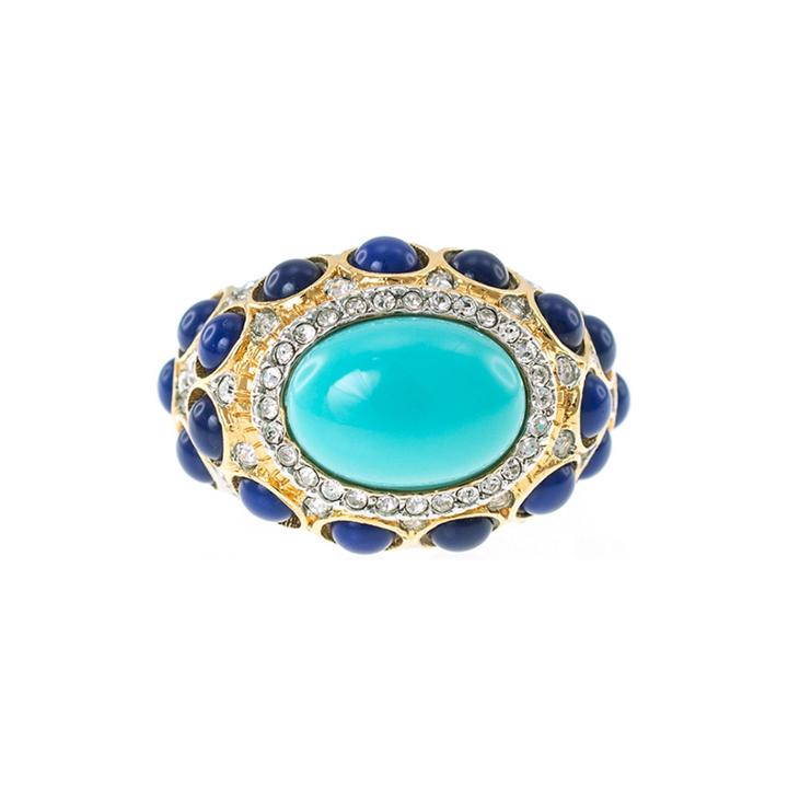 Kjl By Kenneth Jay Lane Gold-tone Aqua & Blue Stone Ring
