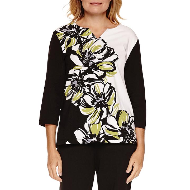 Alfred Dunner Casual Friday 3/4 Sleeve Floral Print Top