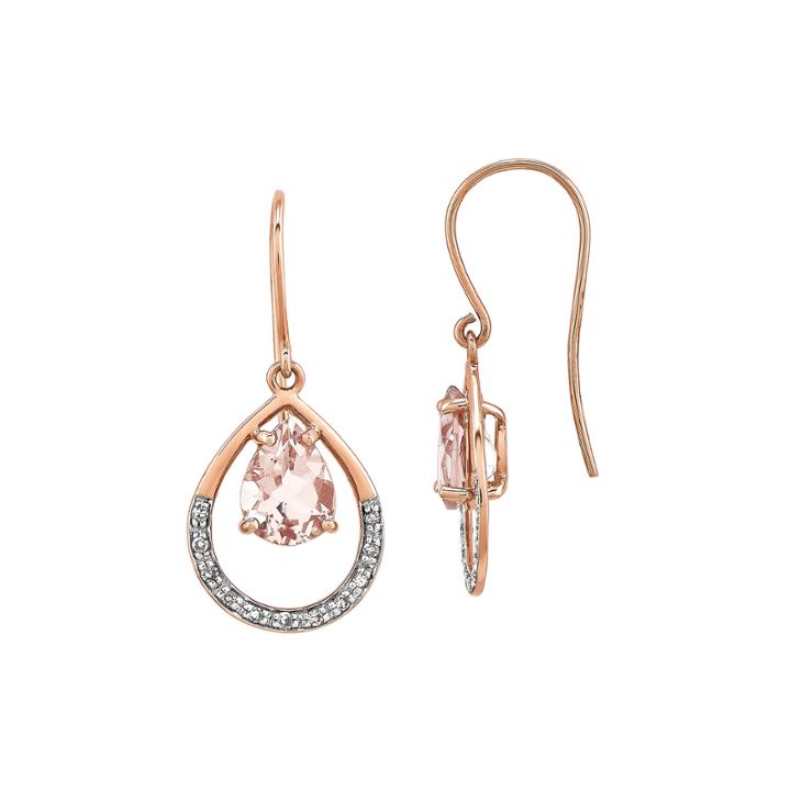 Genuine Morganite And 1/10 Ct. T.w. Diamond 14k Rose Gold Teardrop Earrings