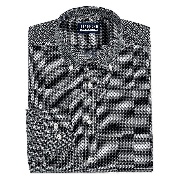 Stafford Chambray Stretch Easy-care Broadcloth Big And Tall Long Sleeve Pattern Dress Shirt