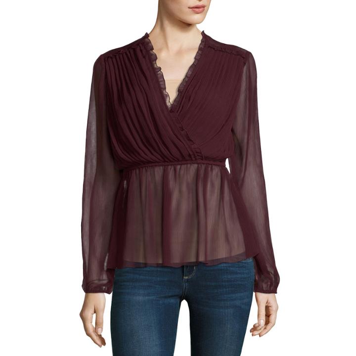 Belle + Sky Long Sleeve Ruffle V Neck Top