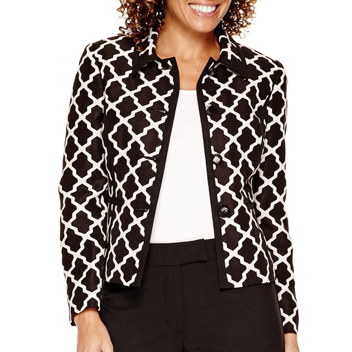 R & K Originals Long-sleeve 4-button Tile Print Jacket And Pant Suit - Petite