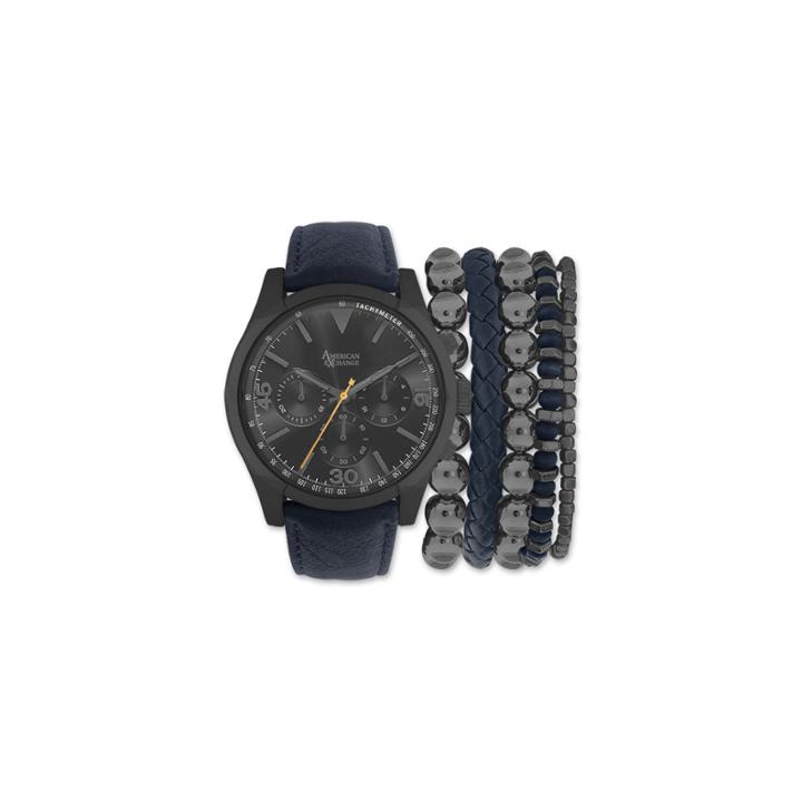 Mens Blue And Gunmetal Strap Watch And Bracelet Set Mst5181bk100-259