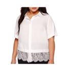 Boutique+ Short-sleeve Button-front Lace Trim Box Shirt - Plus