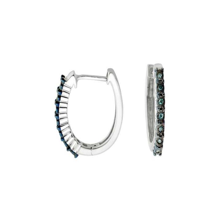 Diamond Accent Blue Diamond Sterling Silver Hoop Earrings