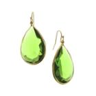 1928 Green Teardrop Gold-tone Earrings