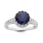 Womens Lab Created Sapphire Blue Sterling Silver Round Cocktail Ring